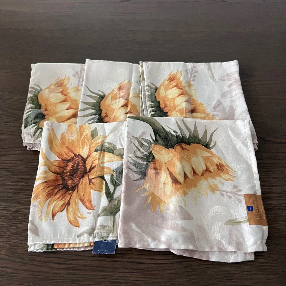 Harvest Season Golden Flowers Napkins Set 5 Cotton Blend Table‎ Linens Vintage